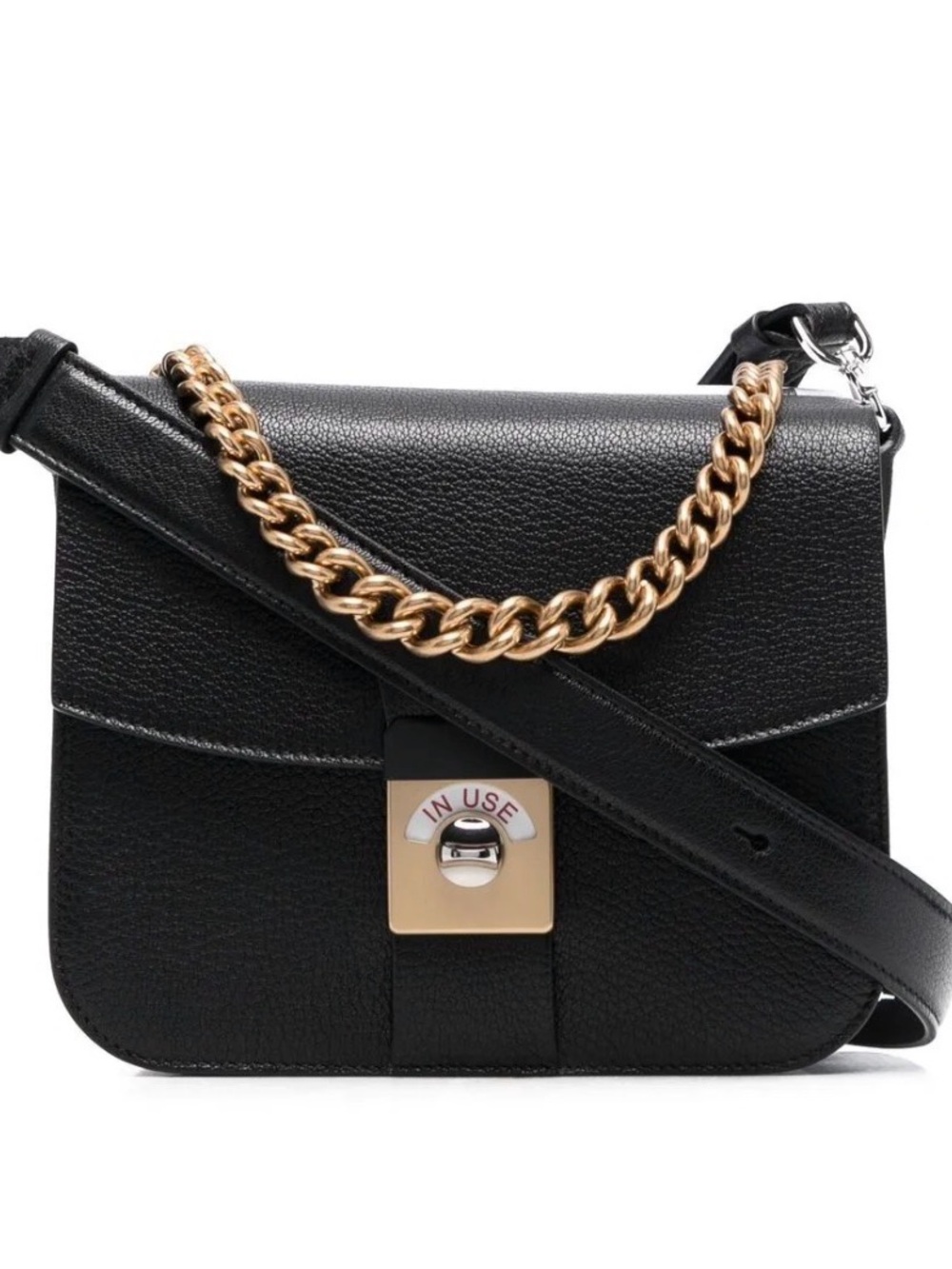 Maison Margiela Black & White Leather Crossbody Bag with Gold Chain